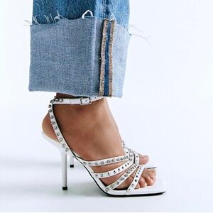 MOVING SALE Zara White Square Toe Strappy Studded Heels